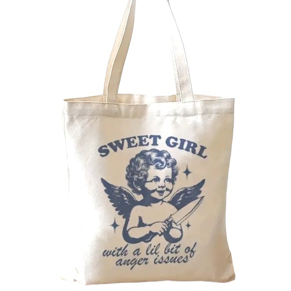 “Sweet Girl w/Anger Issues” Canvas Tote Shoulder Bag - Picture 1 of 4